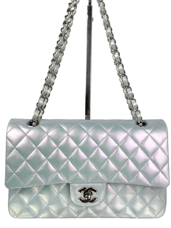 CHANEL Handbags - ❌SOLD IN BUNDLE❌Iridescent Light Blue Classic Double Flap Medium Silver Hardware